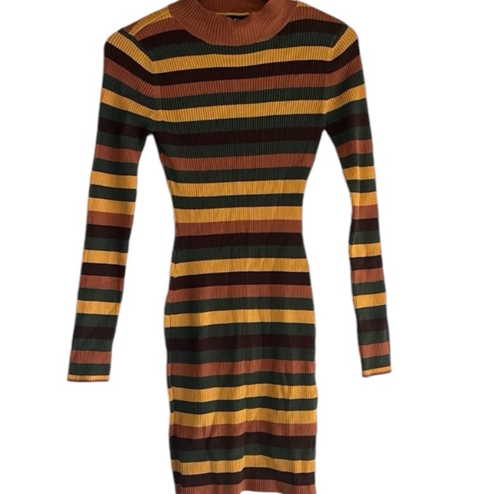 Derek Heart Bodycon Dress Ribbed Long Sleeve Stripes Medium